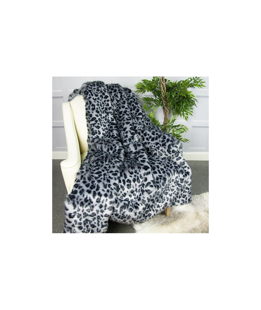 Grey Leopard Faux Fur Throw