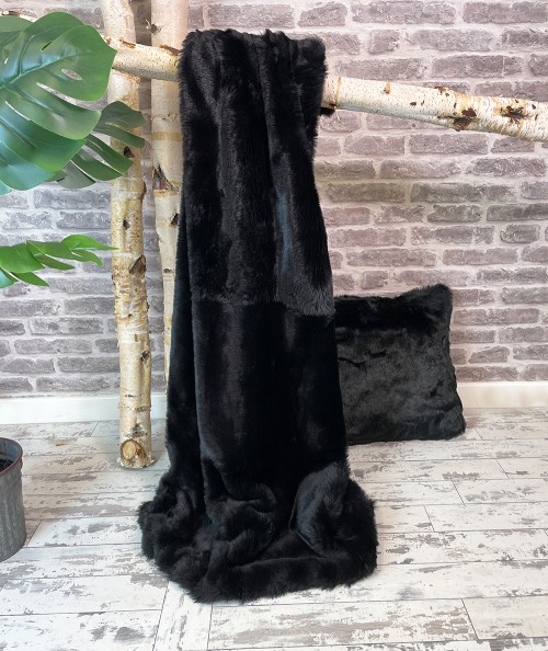 Extra large black faux fur throw