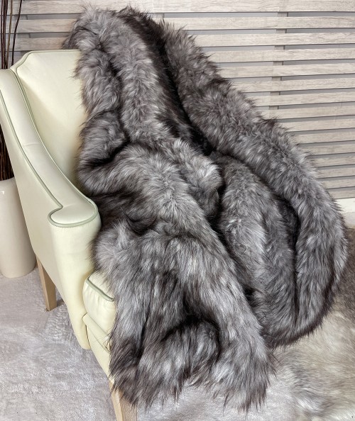 Luxury long haired brown and beige fur blanket