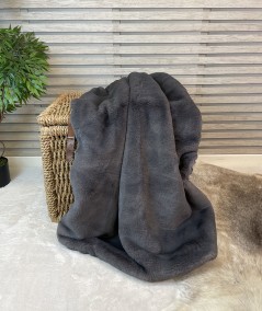 Luxury plain grey fur blanket or bedspread