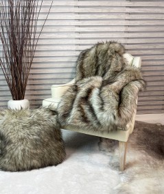 Long haired brown fur blanket and cushion