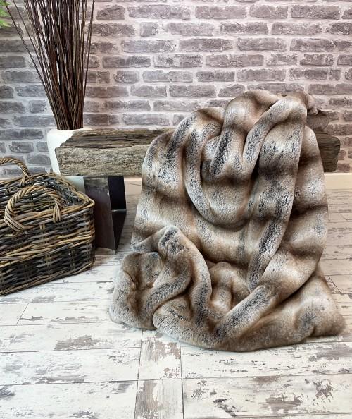 Grey and brown patterned faux fur throw