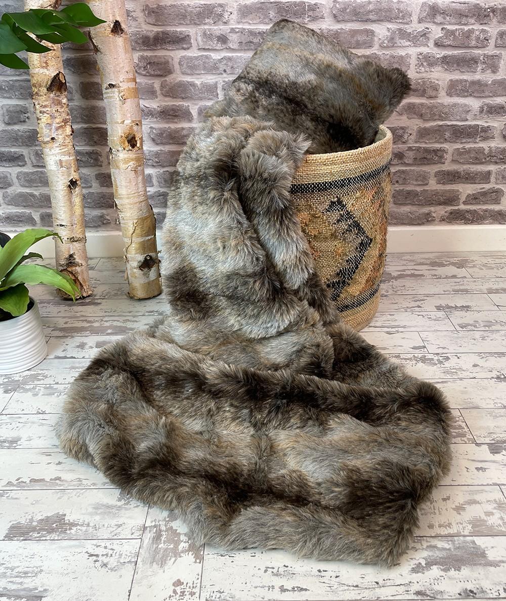 Grey Wolf faux fur throw and cushion