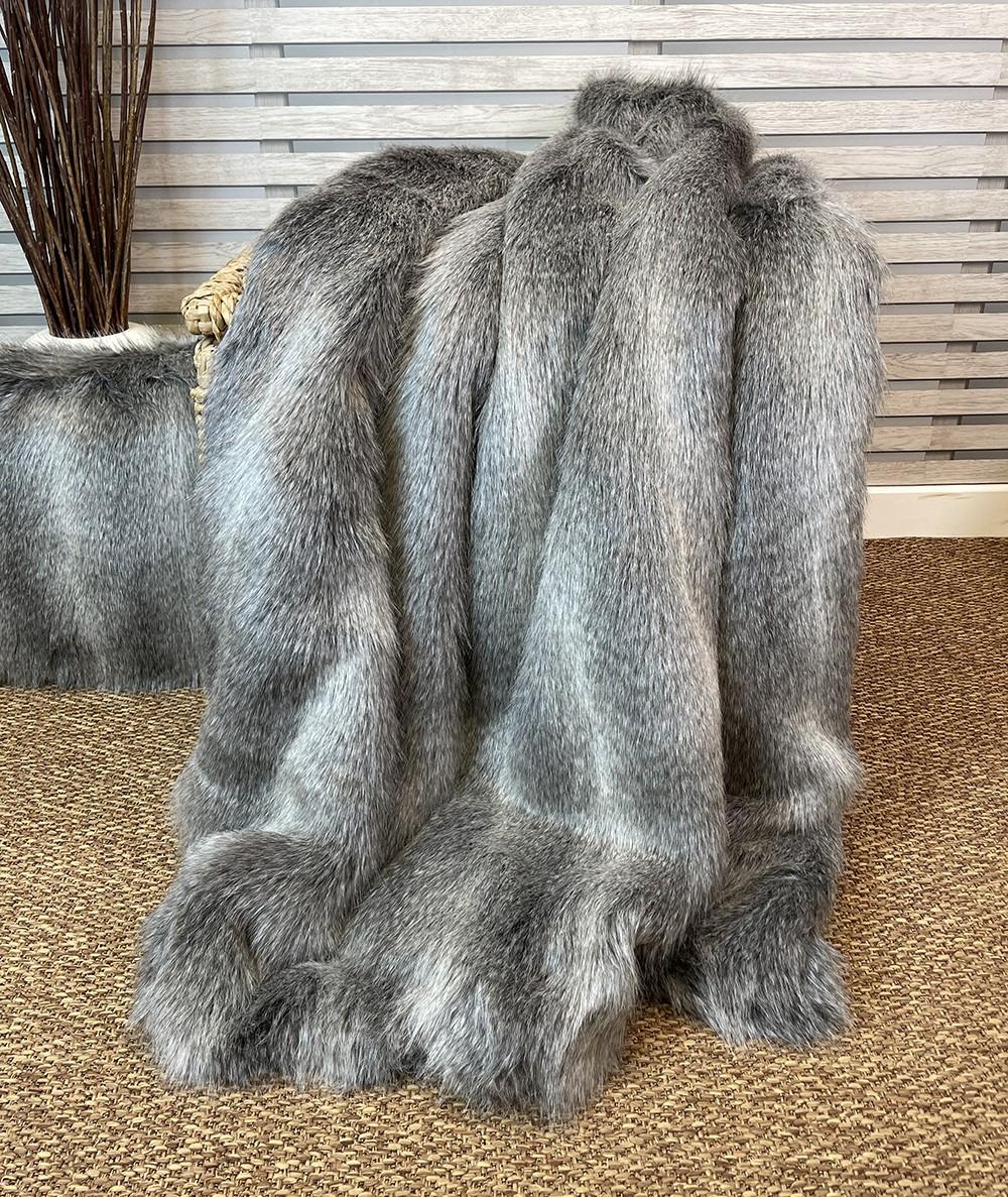 Opossum Stripe faux fur throw with matching fur cushion