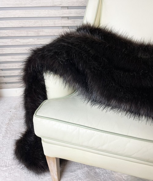 Dark brown luxury throw in long haired faux fur