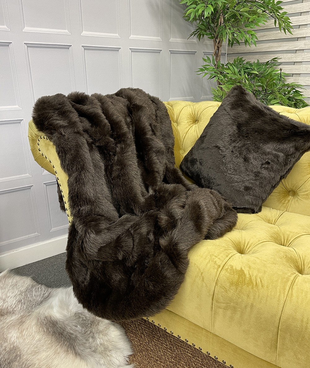 Extra large dark brown Bison fur sofa throw