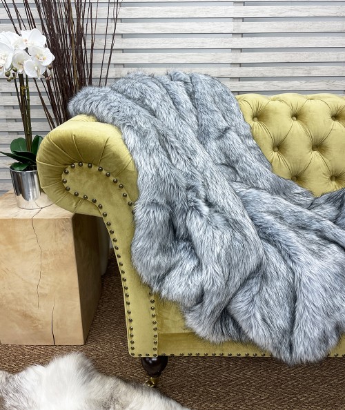 Luxury grey fake fur bed throw