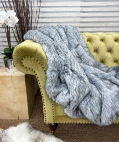 Luxury grey fake fur bed throw