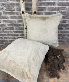 Luxury square cushions in a warm beige fur