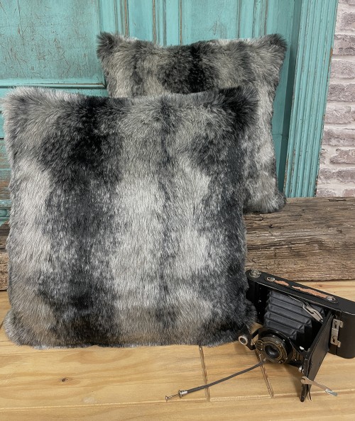 Black Wolf faux fur cushion cover