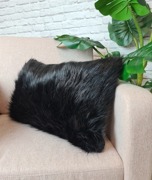 Black faux fur rectangular cushions