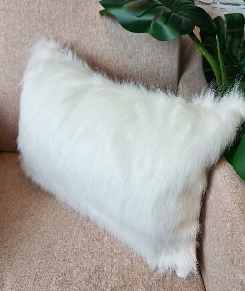 White fluffy rectangular cushion