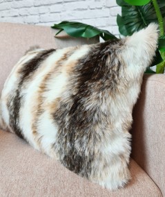 Striped, short haired rectangular fur cushions