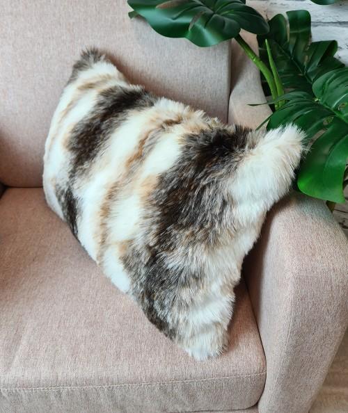 Striped fake fur rectangular cushions