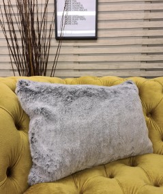 Silvery grey, luxury rectangular cushion in faux fur