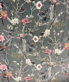 Luxury printed velvet fabric - Chinoiserie design