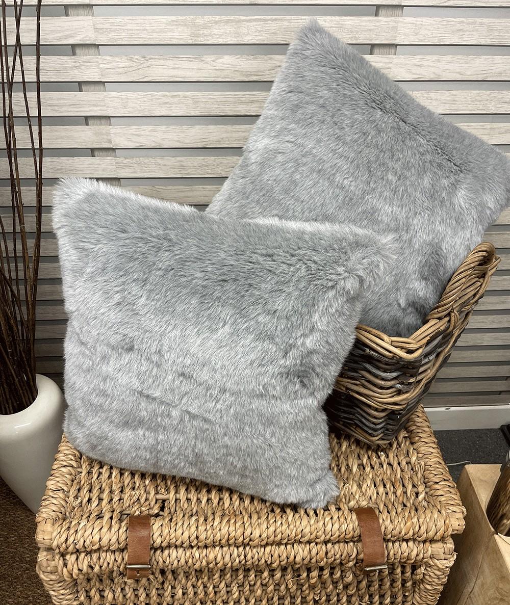 Grey economy fur cushion covers