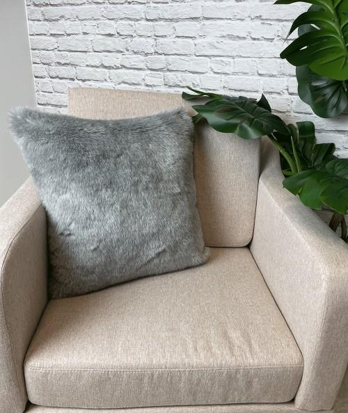 Plain grey fake fur cushions