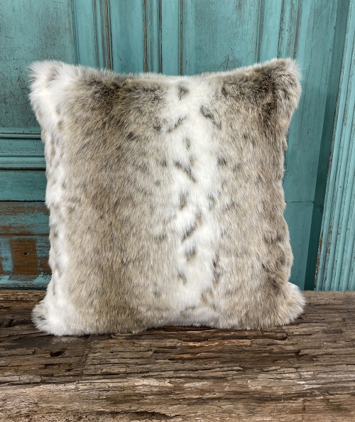 Beige and cream striped fake fur cushion