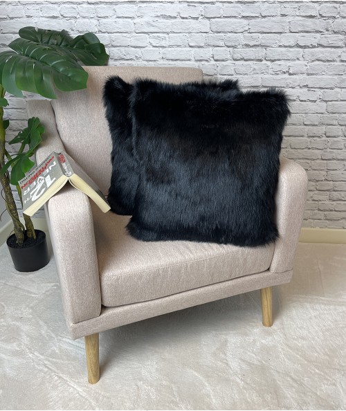 Black furry cushion covers