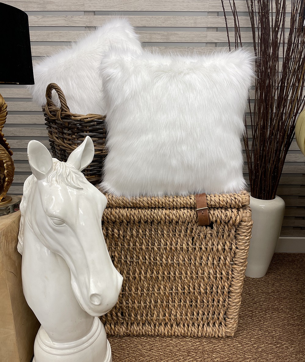 Luxury white fur cushions