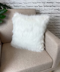 Plain white fake fur cushions