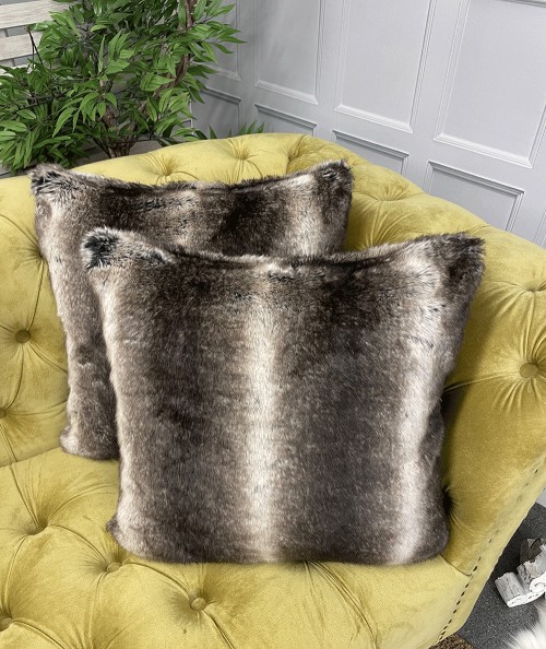 Brown and beige striped fur cushions