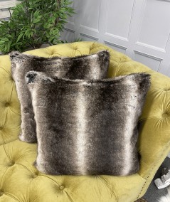 Brown and beige striped fur cushions