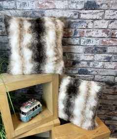 Striped fake fur cushions