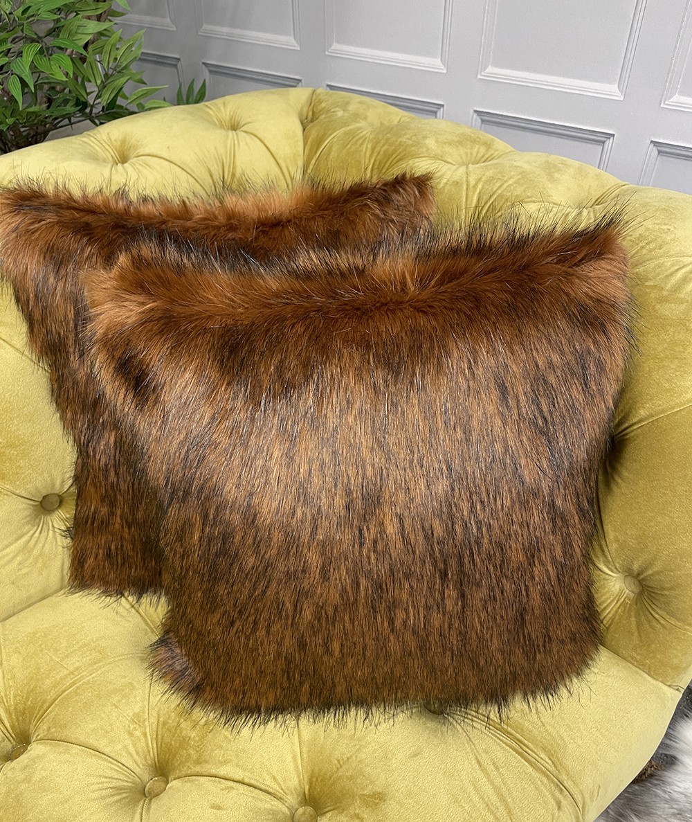 Luxury red brown faux fur cushion covers