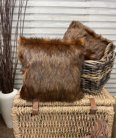 Long haired red brown faux fur cushions