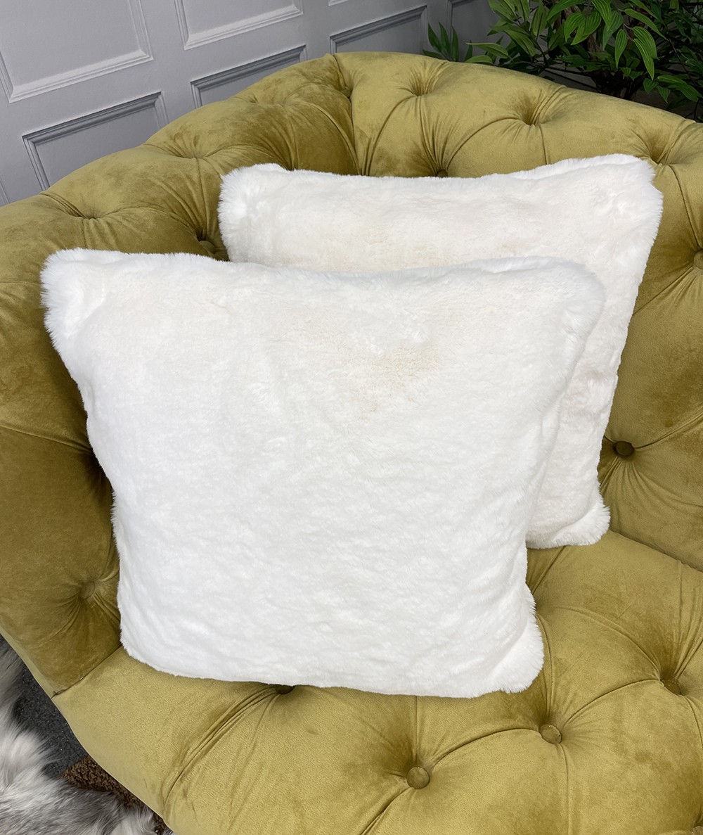 Luxury off white faux fur cushions