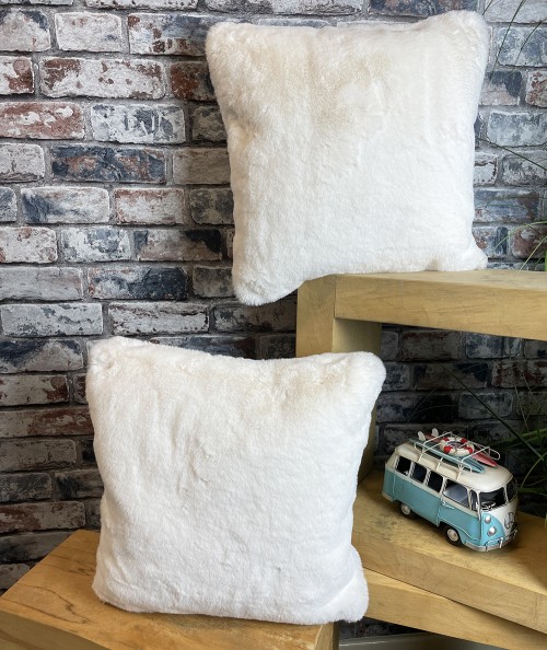 Luxury off white fake fur cushion covers