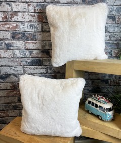 Luxury off white fake fur cushion covers