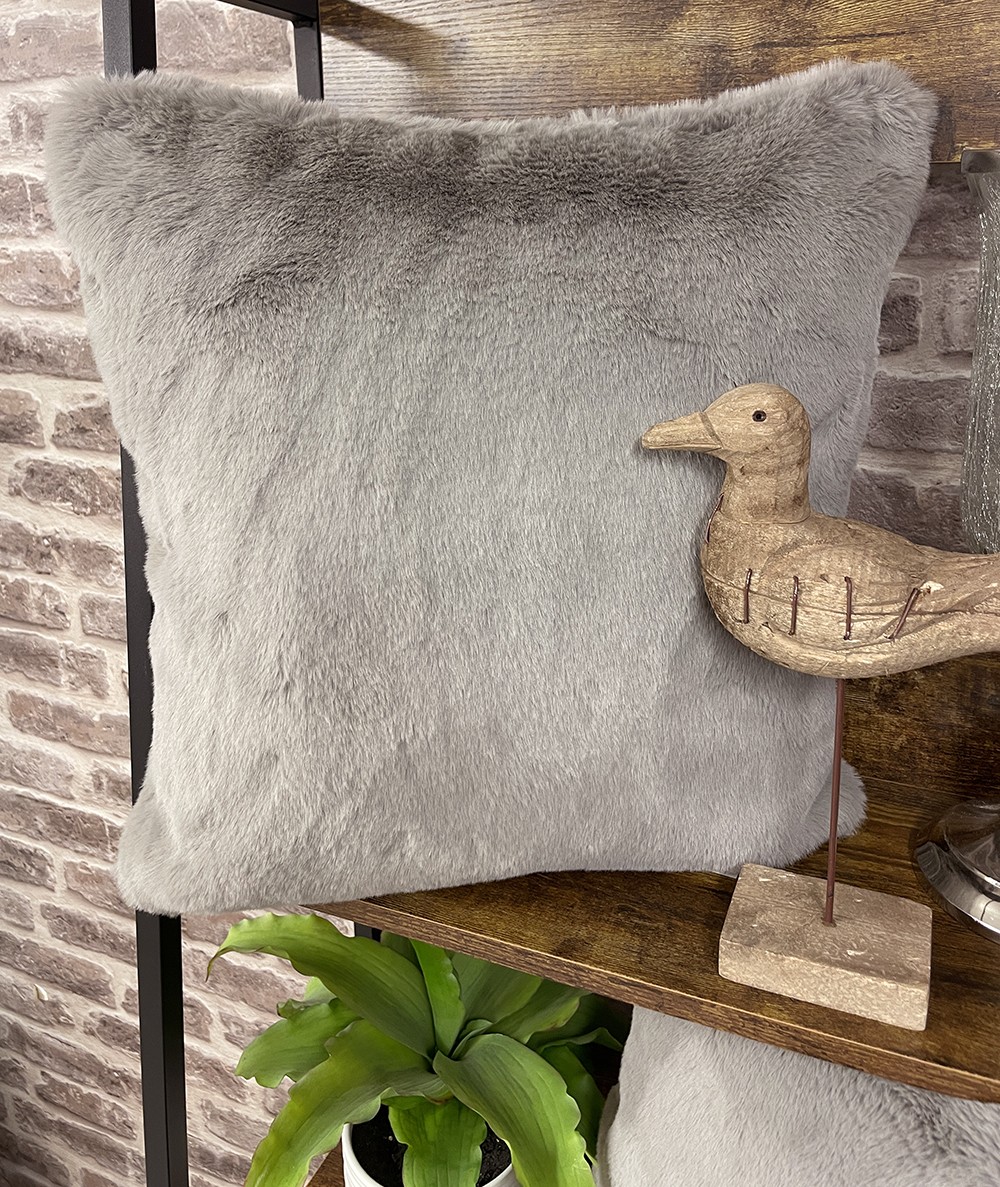 Mushroom coloured faux fur cushion covers