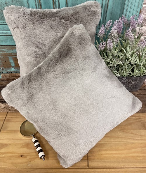 Taupe short haired fur cushions