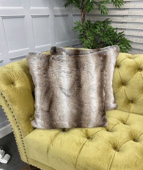 Luxury striped rabbit faux fur pillows