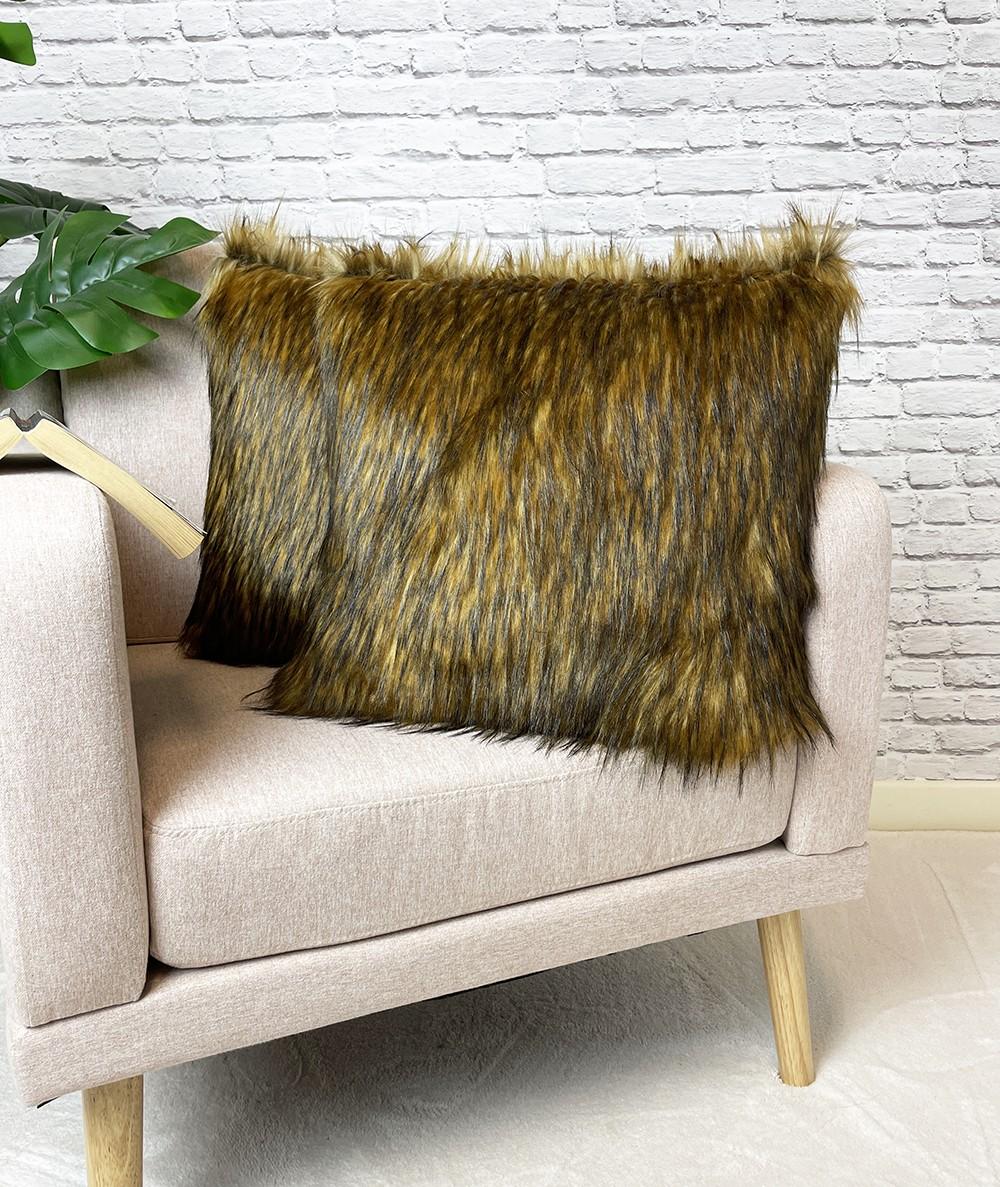 Luxury long haired ginger faux fur pillows