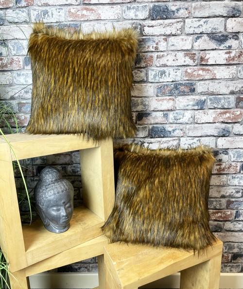 Long haired red brown faux fur cushions