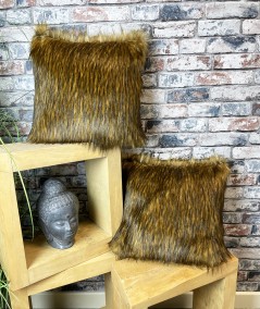 Long haired red brown faux fur cushions