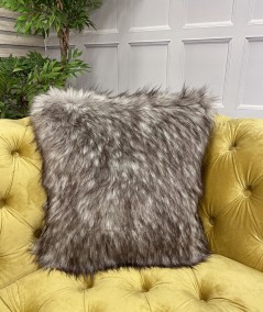 Brown and beige long haired faux wolf cushions