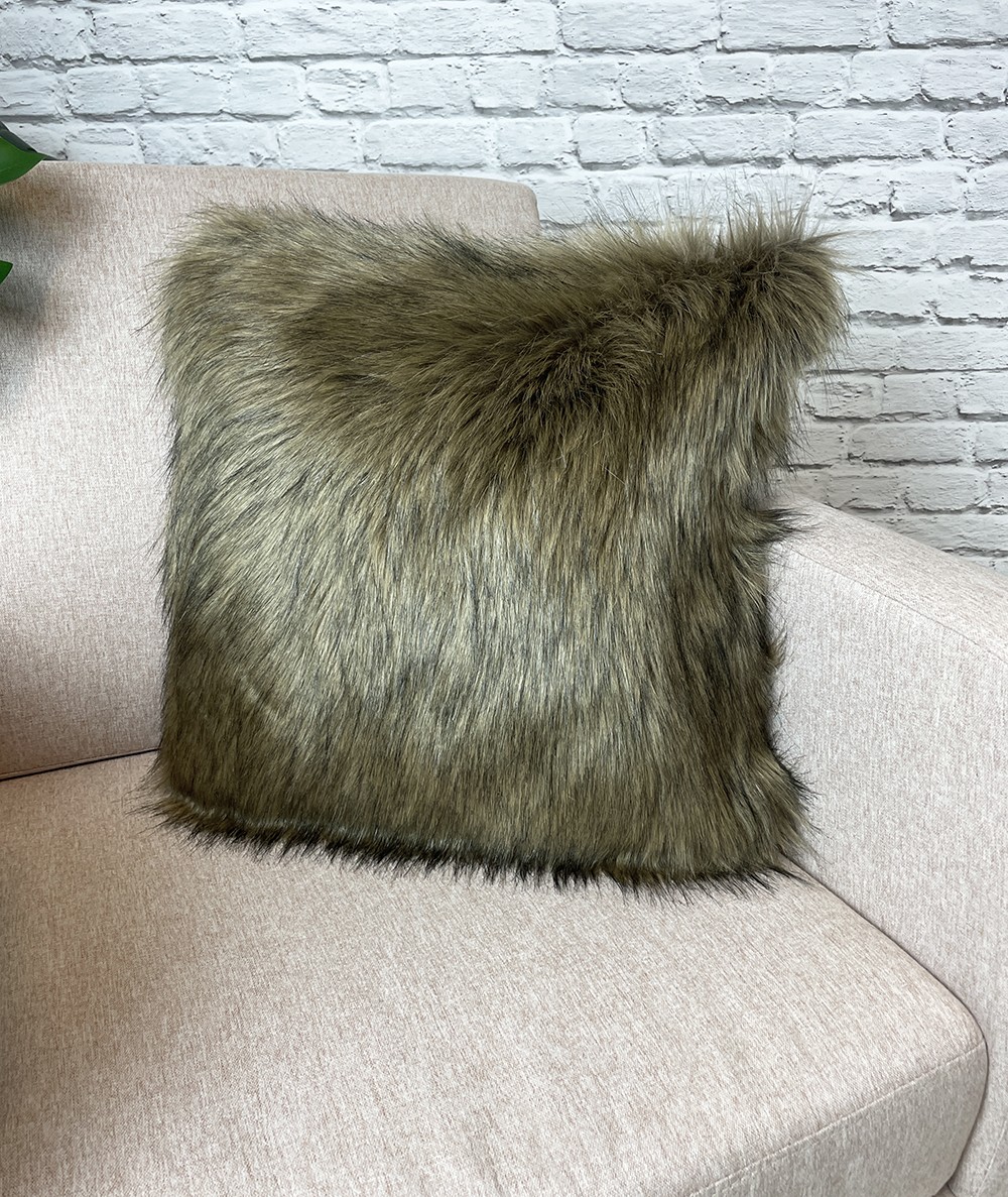 Two tone brown faux fur cushions