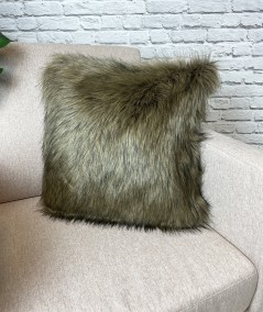 Two tone brown faux fur cushions