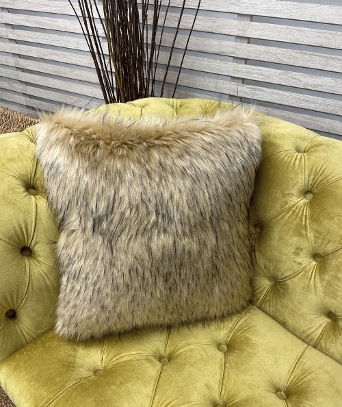 Long haired luxury, beige faux fur cushions