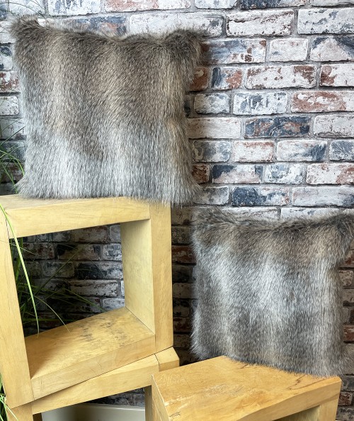 Grey patterned fur cushion covers