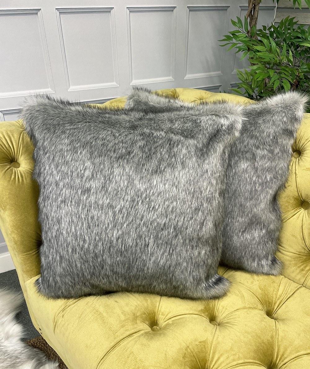 Short haired grey faux fur cushions