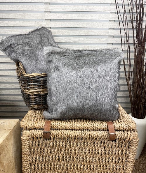 Short haired grey faux fur cushion covers