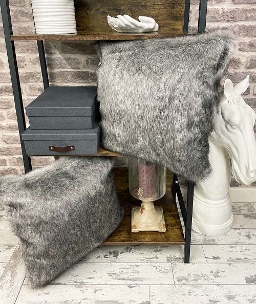 Plain grey fake fur cushions