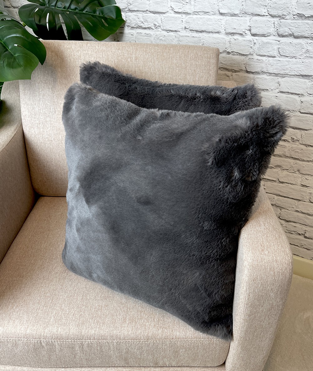 Plain grey luxury faux fur cushions