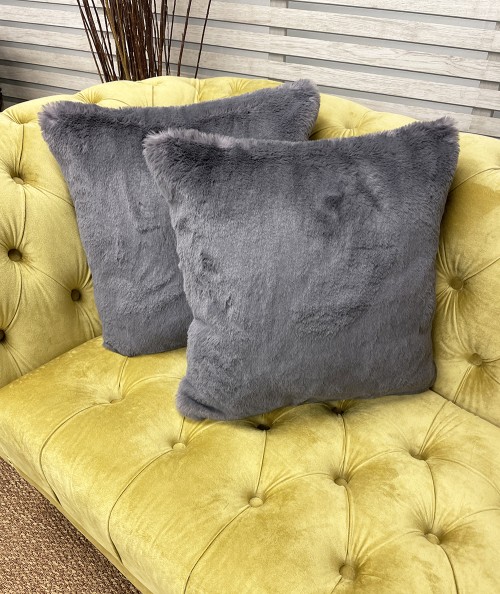 Plain grey luxury faux fur cushion covers